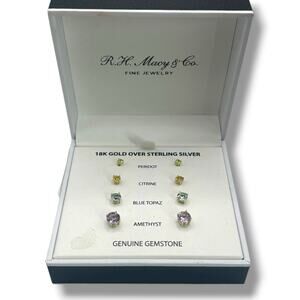 NEW Macy's Gemstone Stud Earrings 18k Gold over Sterling Silver 5-9/10 ct. t.w.